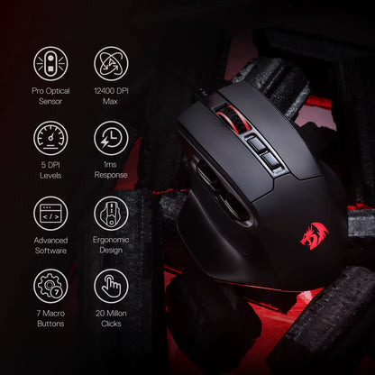 M806 Gaming Mouse, 7 Programmable Buttons Wired RGB Mouse, Software Supports DIY Keybinds & Backlit, Black/White Mouse