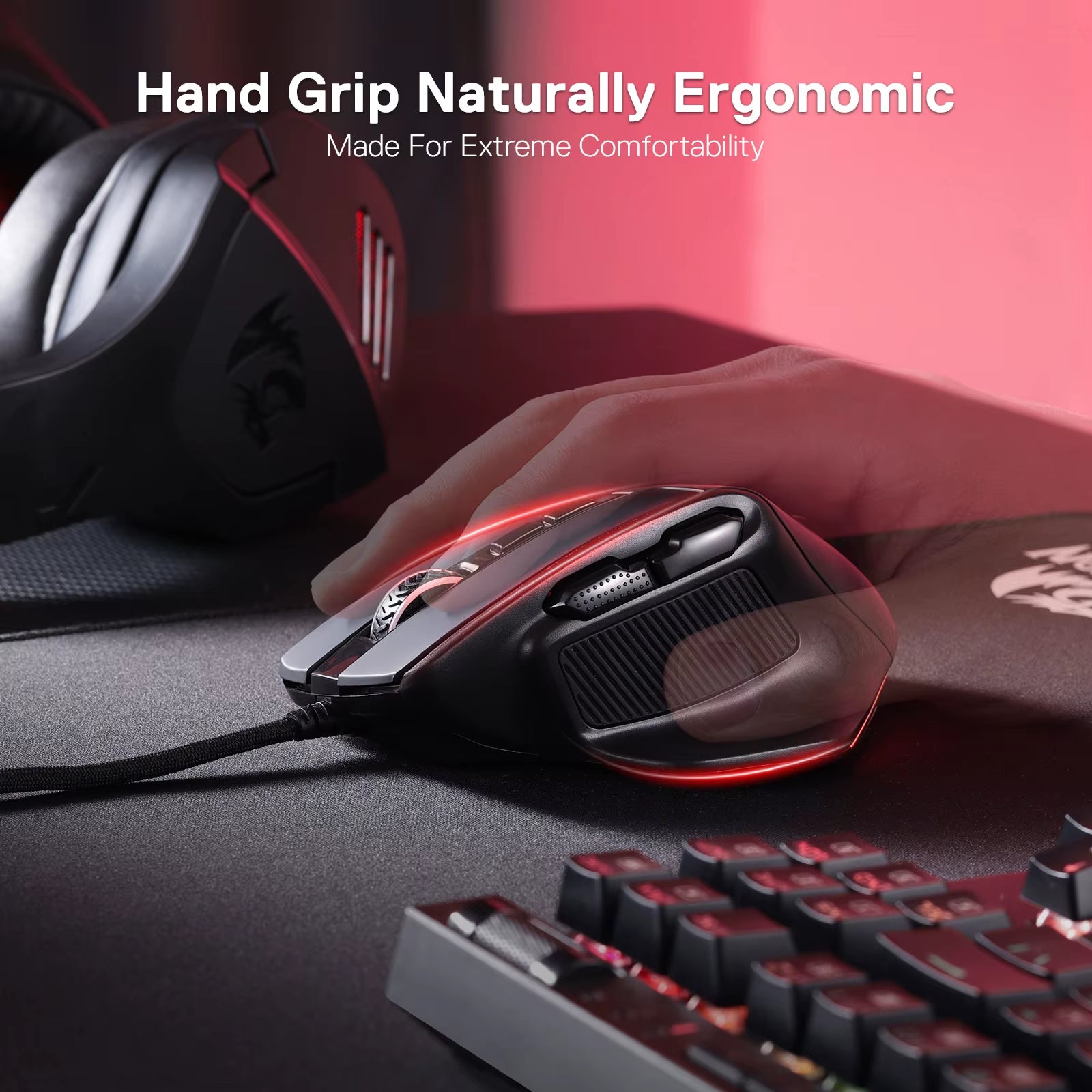 M806 Gaming Mouse, 7 Programmable Buttons Wired RGB Mouse, Software Supports DIY Keybinds & Backlit, Black/White Mouse